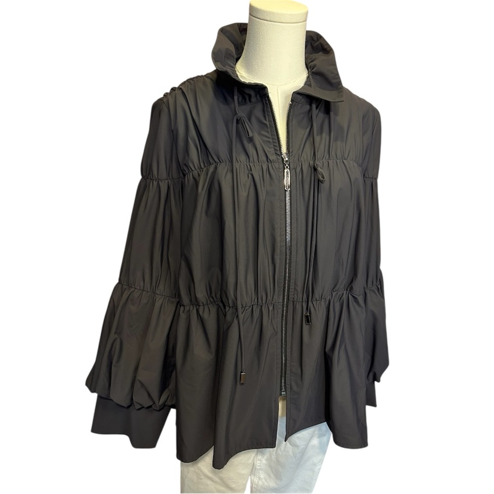 IC Collection Navy Shirred Sleeve Zip-Up Blouson Jacket